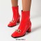 Square Toe Chunky Heels Side Zipper Ankle Highs Patent Boots - Red