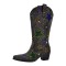 Pointed Toe Chunky Heels Glitter Bling Shiny Stars Western Pull On Knee Highs Boots - Black