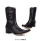 Pointed Toe Chunky Heels Side Zipper Mid Calf Western Cowboy Booties - Black Faux Leather