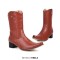 Pointed Toe Chunky Heels Side Zipper Mid Calf Western Cowboy Booties - Brown Faux Leather