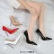 Pointed Toe Metal Stiletto Heels Classic Pumps - Black Patent
