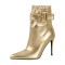 Pointed Toe Stiletto Heels Ankle Highs Side Zipper Buckle Straps Boots - Gold