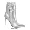 Pointed Toe Stiletto Heels Ankle Highs Side Zipper Buckle Straps Boots - Silver