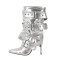 Pointed Toe Stiletto Heels Belt Buckle Straps Ankle Highs Punk Boots - Silver