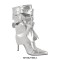 Pointed Toe Stiletto Heels Belt Buckle Straps Ankle Highs Punk Boots - Silver