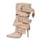 Pointed Toe Stiletto Heels Belt Buckle Straps Ankle Highs Punk Boots - Tan