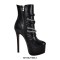 Round Toe Stiletto Heels Chain with Buckle Straps Punk Side Zipper Ankle Highs Platforms Booties - Black