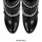Round Toe Stiletto Heels Chain with Buckle Straps Punk Side Zipper Ankle Highs Platforms Booties - Black