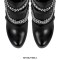 Round Toe Stiletto Heels Chain with Buckle Straps Punk Side Zipper Ankle Highs Platforms Booties - Black