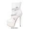 Round Toe Stiletto Heels Chain with Buckle Straps Punk Side Zipper Ankle Highs Platforms Booties - White