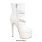 Round Toe Stiletto Heels Chain with Buckle Straps Punk Side Zipper Ankle Highs Platforms Booties - White