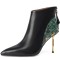 Pointed Toe Stiletto Heels Genuine Leather Back Zipper Ankle High Boots - Black
