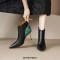 Pointed Toe Stiletto Heels Genuine Leather Back Zipper Ankle High Boots - Black
