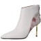 Pointed Toe Stiletto Heels Genuine Leather Back Zipper Ankle High Boots - White