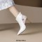 Pointed Toe Stiletto Heels Genuine Leather Back Zipper Ankle High Boots - White