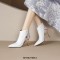 Pointed Toe Stiletto Heels Genuine Leather Back Zipper Ankle High Boots - White
