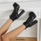 Round Toe Lace Up Side Zipper Ankle Highs Chunky Heels Punk Gothic Platforms Boots - Black