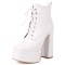 Round Toe Lace Up Side Zipper Ankle Highs Chunky Heels Punk Gothic Platforms Boots - White