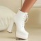 Round Toe Lace Up Side Zipper Ankle Highs Chunky Heels Punk Gothic Platforms Boots - White