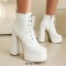 Round Toe Lace Up Side Zipper Ankle Highs Chunky Heels Punk Gothic Platforms Boots - White