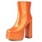 Round Toe Lace Up Side Zipper Ankle Highs Chunky Heels Crocodile Pattern Platforms Boots - Orange