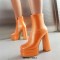 Round Toe Lace Up Side Zipper Ankle Highs Chunky Heels Crocodile Pattern Platforms Boots - Orange