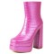 Round Toe Lace Up Side Zipper Ankle Highs Chunky Heels Crocodile Pattern Platforms Boots - Pink