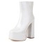 Round Toe Lace Up Side Zipper Ankle Highs Chunky Heels Crocodile Pattern Platforms Boots - White