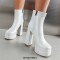 Round Toe Lace Up Side Zipper Ankle Highs Chunky Heels Crocodile Pattern Platforms Boots - White