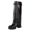 Square Toe Chunky Heels Turned over Edge Lock Decorated Straps Low Platforms Boots - Black