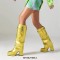 Square Toe Chunky Heels Turned over Edge Lock Decorated Straps Low Platforms Boots - Yellow