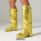 Square Toe Chunky Heels Turned over Edge Lock Decorated Straps Low Platforms Boots - Yellow