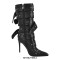 Pointed Toe Stiletto Heels Belt Buckle Straps Side Zipper Ankle Highs Punk Boots - Black
