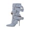 Pointed Toe Stiletto Heels Belt Buckle Straps Side Zipper Ankle Highs Punk Boots - Light Blue