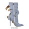 Pointed Toe Stiletto Heels Belt Buckle Straps Side Zipper Ankle Highs Punk Boots - Light Blue