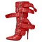Pointed Toe Stiletto Heels Belt Buckle Straps Side Zipper Ankle Highs Punk Boots - Red Faux Leather