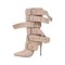 Pointed Toe Stiletto Heels Belt Buckle Straps Side Zipper Ankle Highs Punk Boots - Tan