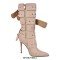 Pointed Toe Stiletto Heels Belt Buckle Straps Side Zipper Ankle Highs Punk Boots - Tan