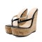 Peep Toe Platforms Cork T Straps Flip Flops Summer Sandals - Black Faux Leather