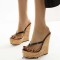 Peep Toe Platforms Cork T Straps Flip Flops Summer Sandals - Black Faux Leather