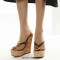 Peep Toe Platforms Cork T Straps Flip Flops Summer Sandals - Black Faux Leather