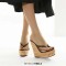 Peep Toe Platforms Cork T Straps Flip Flops Summer Sandals - Black Faux Leather