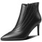 Pointed Toe Stiletto Heels Genuine Leather Side Zipper Ankle High Boots - Black