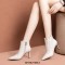 Pointed Toe Stiletto Heels Genuine Leather Side Zipper Ankle High Boots - White