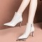 Pointed Toe Stiletto Heels Genuine Leather Side Zipper Ankle High Boots - White