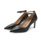 Pointed Toe Ankle Buckle Straps Stiletto Heels Classic Pumps - Black Leather