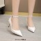 Pointed Toe Ankle Buckle Straps Stiletto Heels Classic Pumps - White Leather