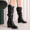 Round Toe Side Zipper Knee Highs Winter Snow Wedges Boots - Black