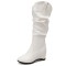 Round Toe Side Zipper Knee Highs Winter Snow Wedges Boots - White