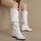 Round Toe Side Zipper Knee Highs Winter Snow Wedges Boots - White